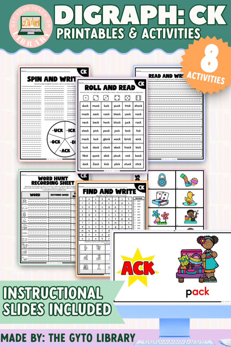 Digraph: CK Word Work Activities | Supplemental Phonics Practice for Decoding & Fluency - Shop GYTO - Get Your Teach On