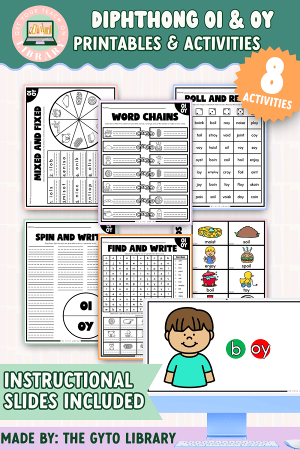 OI & OY Diphthong Word Work: Phonics Decoding & Fluency – printable phonics resource for grades K–2 by Get Your Teach On