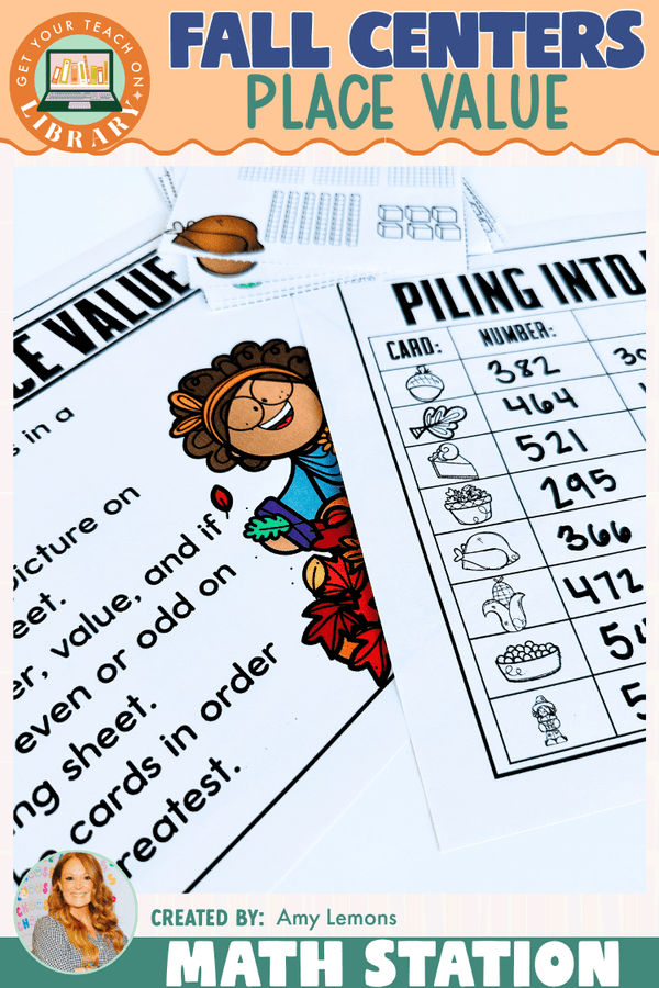 Fall Math Station: 3-Digit Place Value with Base Ten Blocks – math resource by Amy Lemons and Get Your Teach On