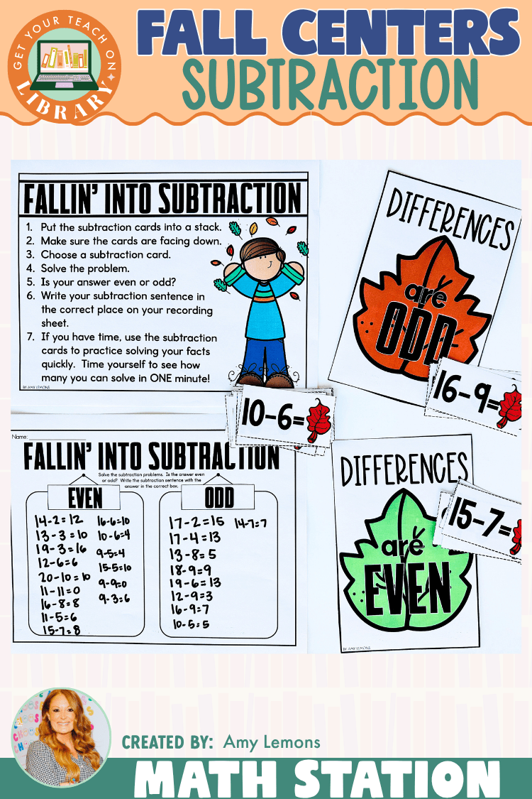 Fall Math Station: Subtraction Facts & Even and Odd Numbers - Shop GYTO - Get Your Teach On