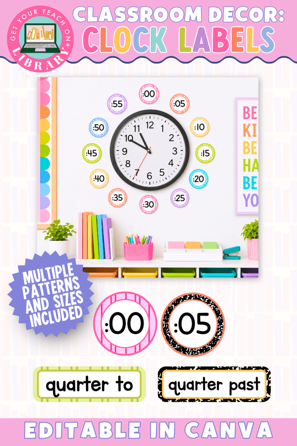 Bright Classroom Decor: Clock Labels – printable classroom resource by Get Your Teach On