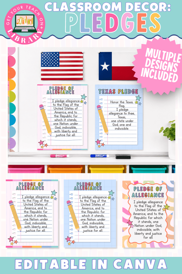 Bright Classroom Decor: Pledge Posters – printable classroom resource by Get Your Teach On