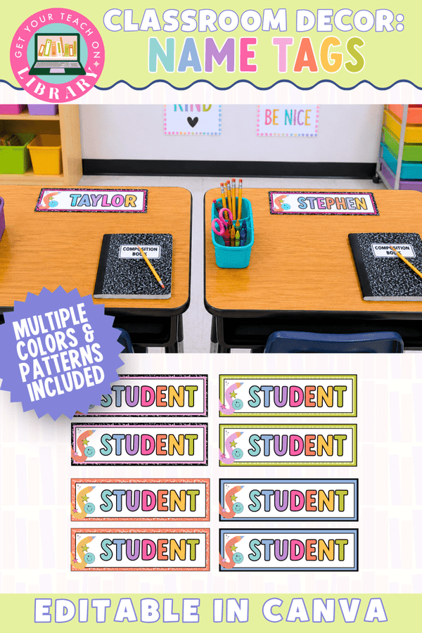 Bright Classroom Decor: Student Name Tags – printable classroom resource by Get Your Teach On