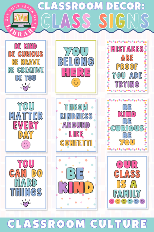 Bright Classroom Decor: Vertical Positive Classroom Signs – printable classroom resource by Get Your Teach On