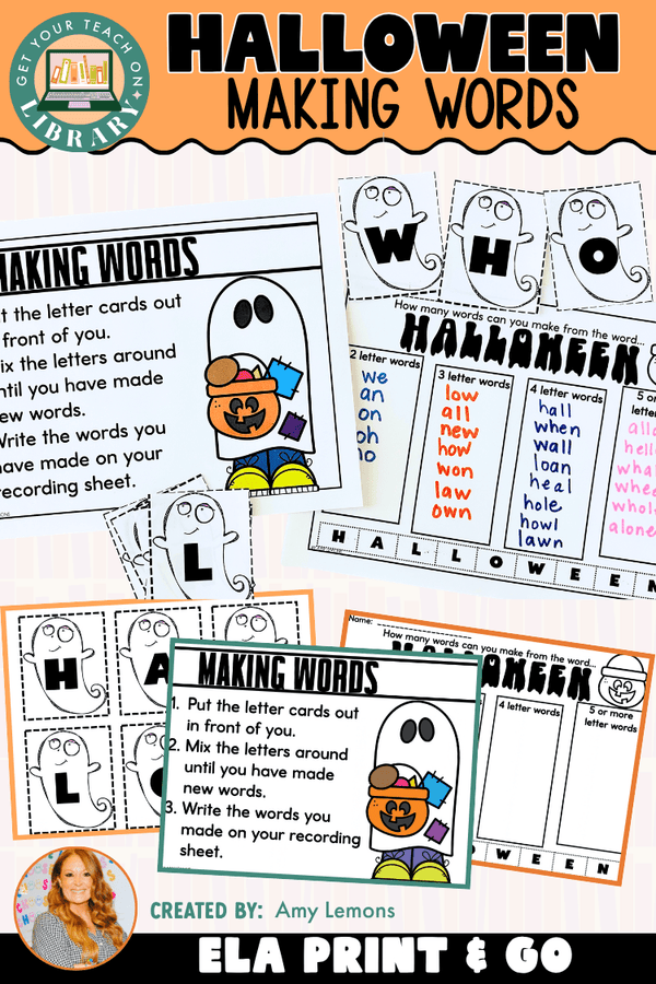Halloween Making Words: Word Work Literacy Center – printable literacy classroom resource by Amy Lemons and Get Your Teach On