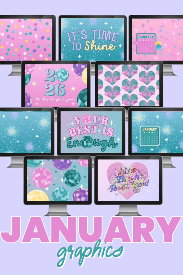 January Classroom Graphics Collection (2026) – digital classroom backgrounds and decor by Get Your Teach On