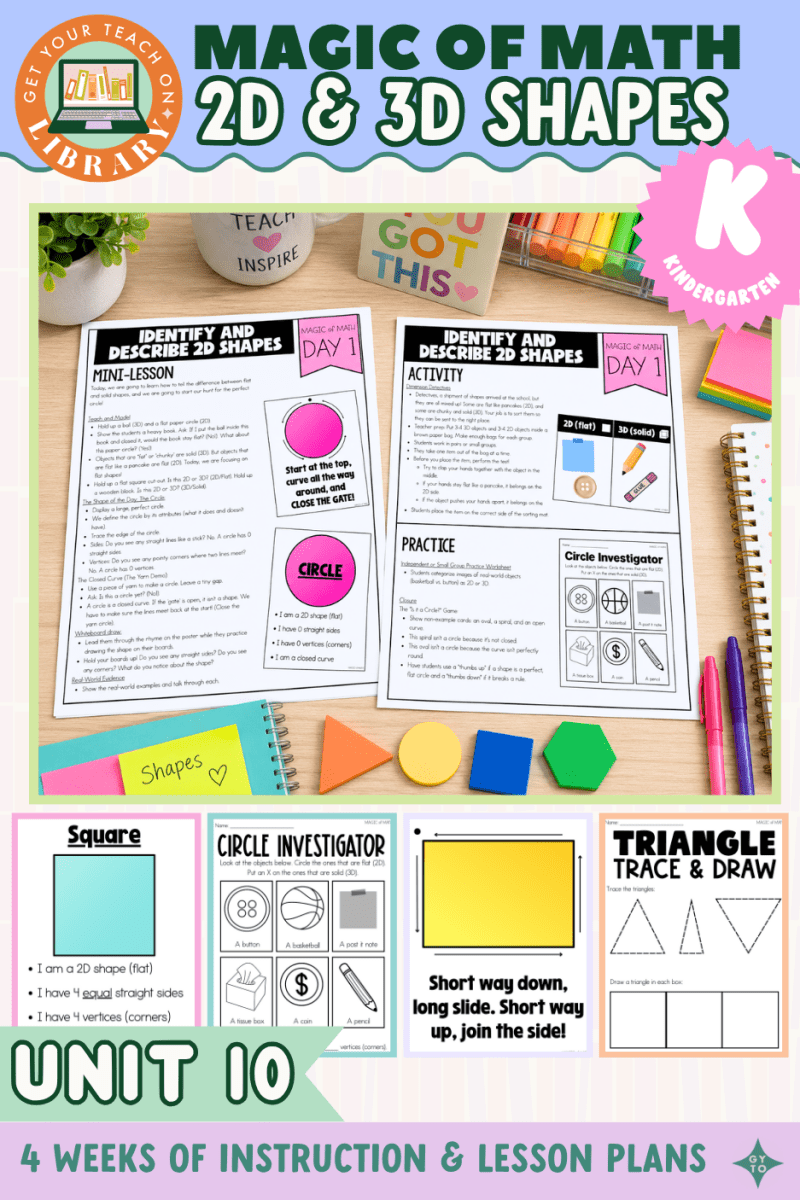 Kindergarten Magic of Math Unit 10: 2D Shapes, 3D Shapes, Position Words, Composing Shapes - Shop GYTO - Get Your Teach On