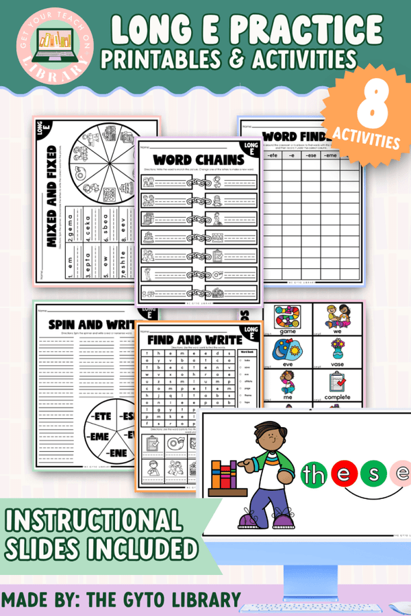Long E CVCe Word Practice: Phonics Decoding & Word Work – printable phonics resource for grades K–2 by Get Your Teach On