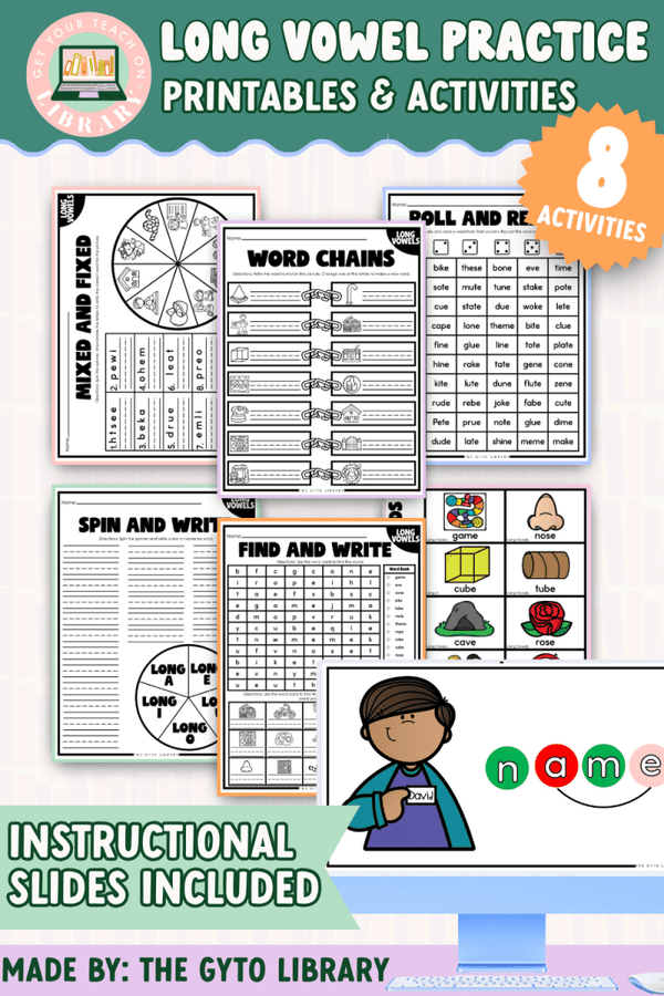 Long Vowel Word Practice: Phonics Decoding & Word Work – printable phonics resource for grades K–2 by Get Your Teach On