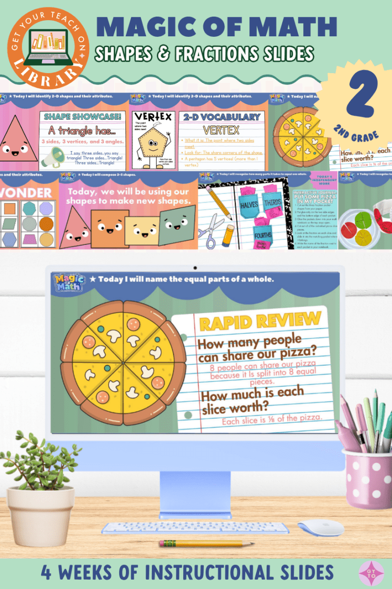 Magic of Math 2nd Grade Shapes and Fractions Instructional Slides - Shop GYTO - Get Your Teach On