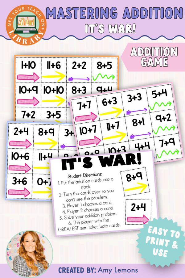 Mastering Addition: It's War! Addition Fact Fluency Game – math resource by Amy Lemons and Get Your Teach On