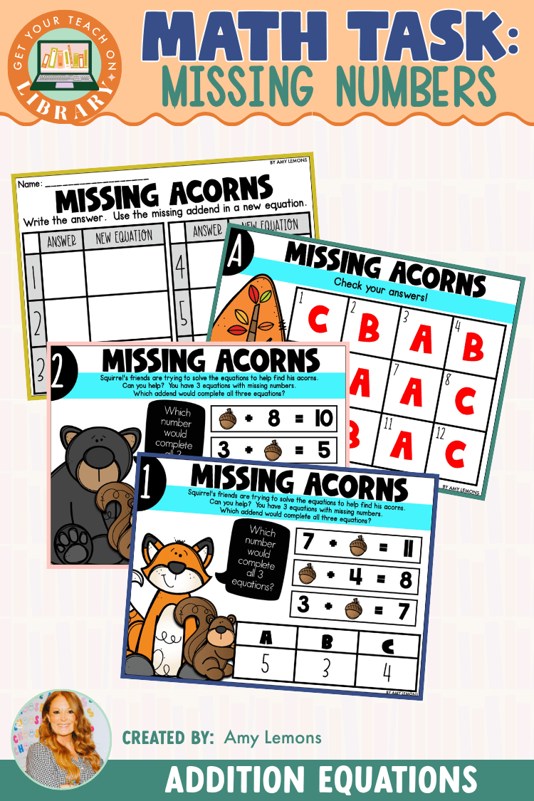 Math Task Cards: Missing Numbers in Addition Equations - Shop GYTO - Get Your Teach On