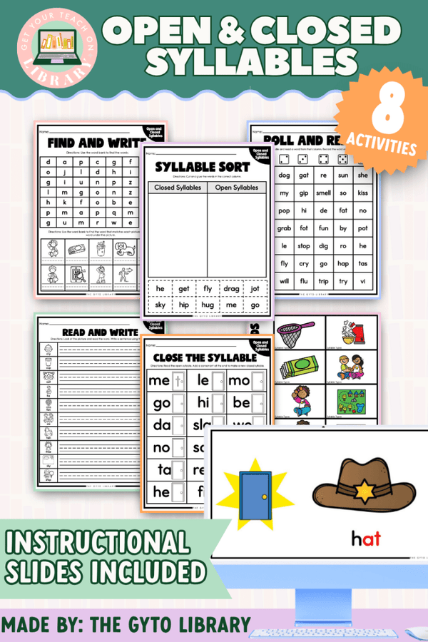 Open & Closed Syllable Practice: Phonics & Decoding – printable phonics resource for grades K–2 by Get Your Teach On