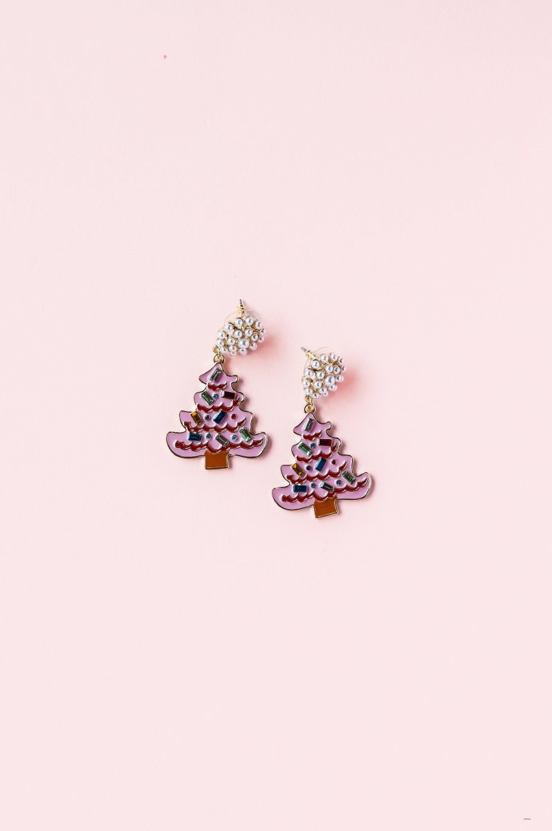 Pink Jeweled Christmas Tree Earrings - GYTO Collective - Get Your Teach On