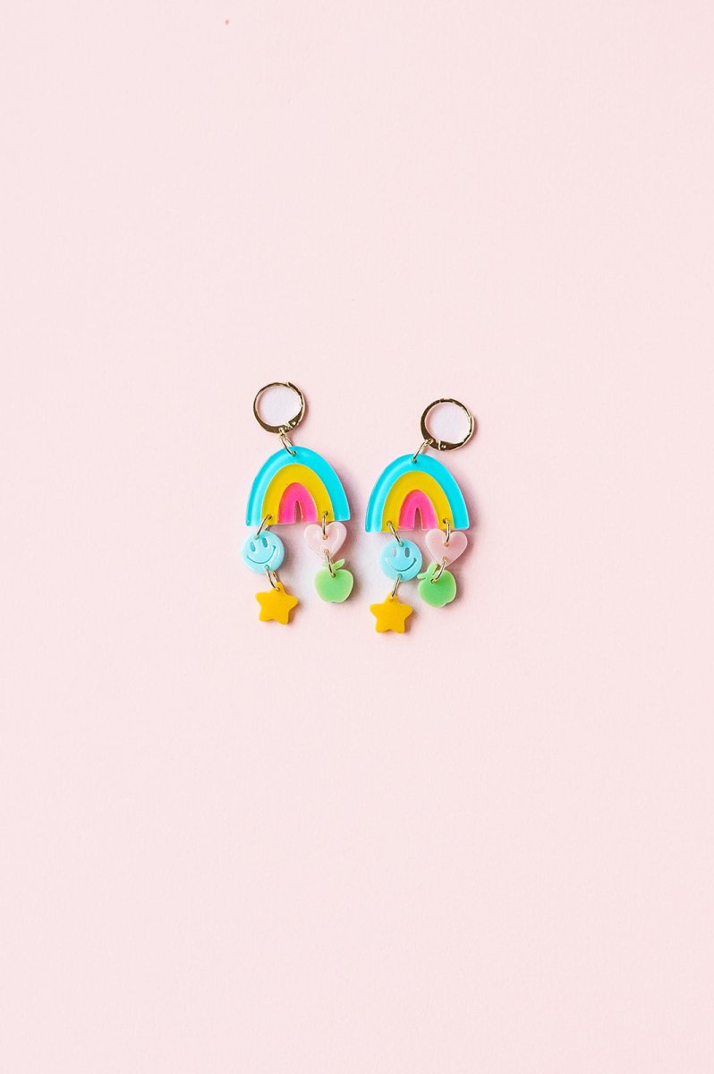 Rainbow Dangle Earrings (w/smiley, apple, heart, star) - GYTO Collective - Get Your Teach On