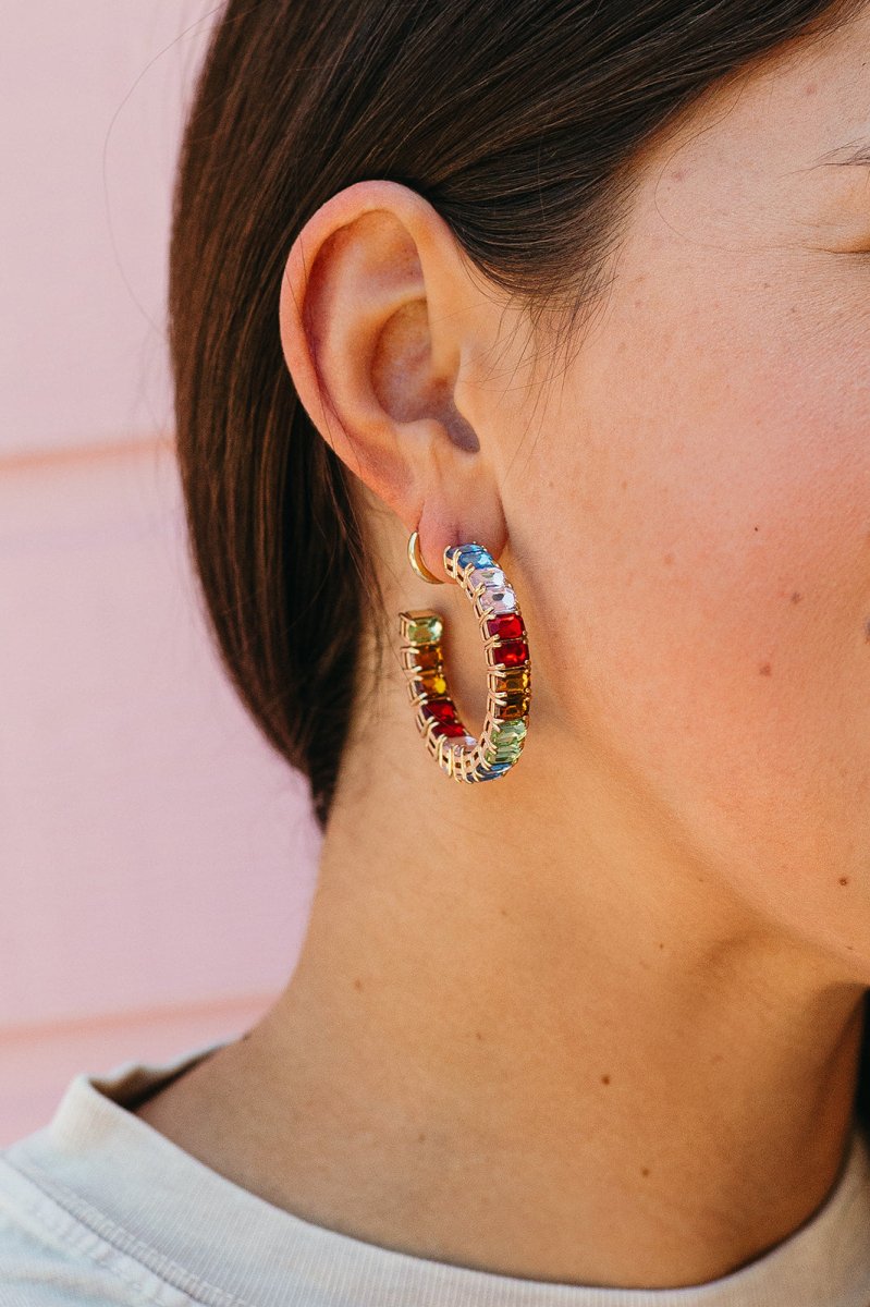 Rainbow Gem Hoop Earrings - Shop GYTO - Get Your Teach On