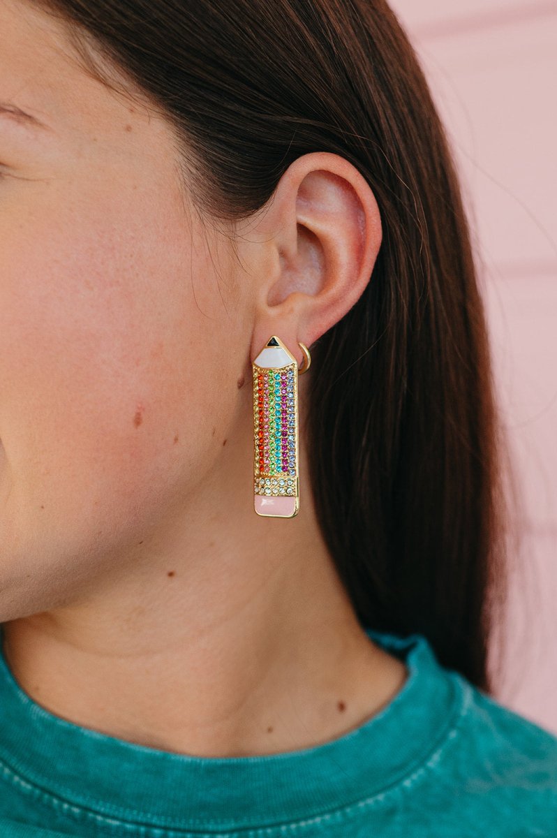 Rainbow Rhinestone Pencil Earrings - Shop GYTO - Get Your Teach On