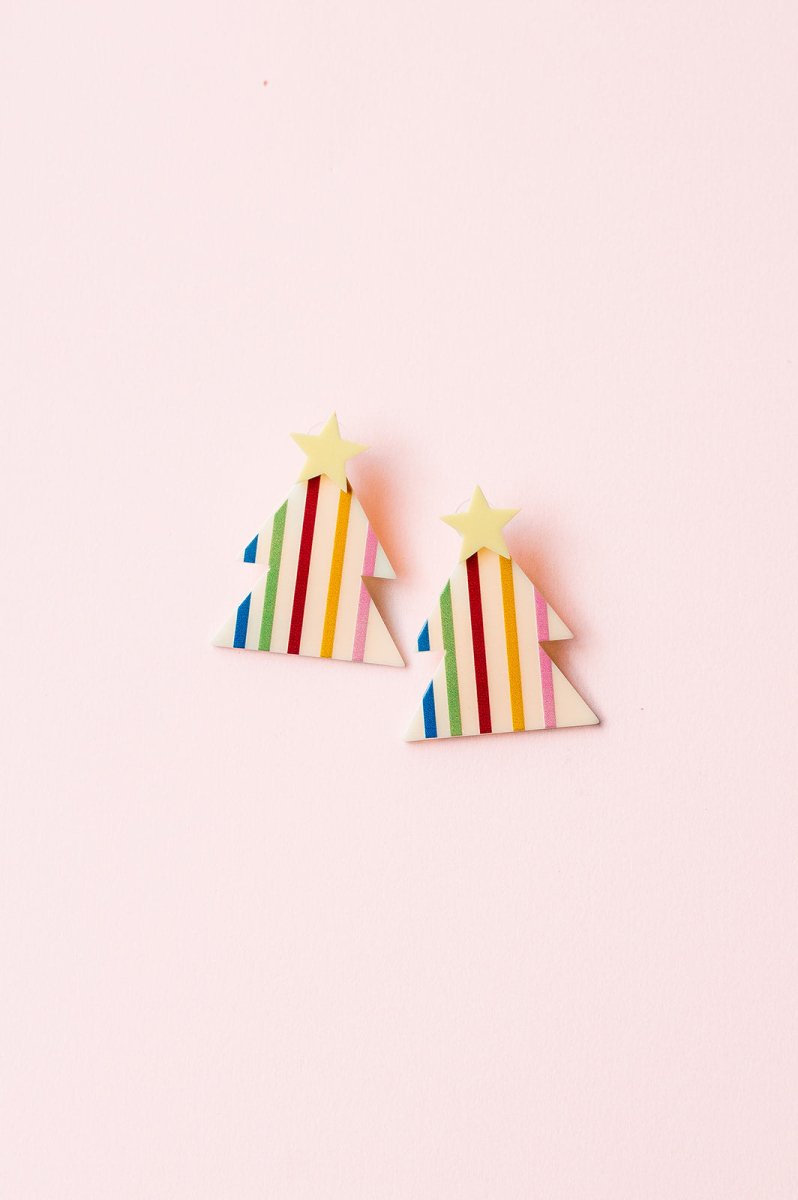 Rainbow Stripe Christmas Tree Earrings - GYTO Collective - Get Your Teach On