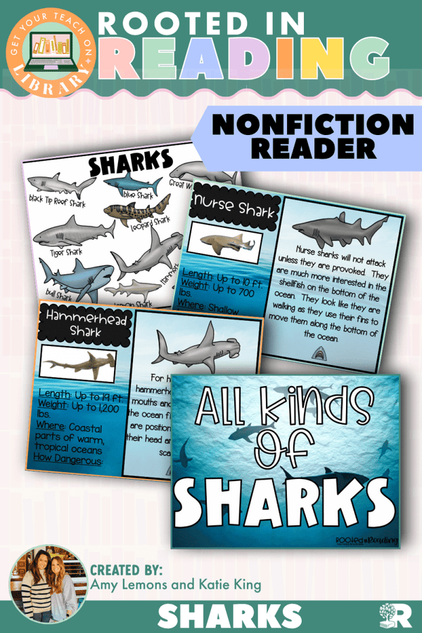 Rooted in Reading Nonfiction Reader: All Kinds of Sharks – printable reading classroom resource by Get Your Teach On