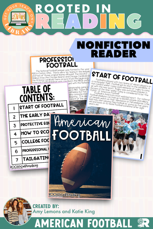 Rooted in Reading Nonfiction Reader: American Football – printable reading classroom resource by Get Your Teach On