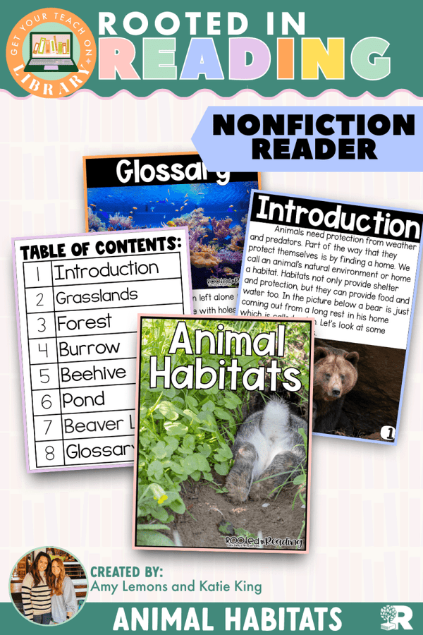 Rooted in Reading Nonfiction Reader: Animal Habitats – printable reading classroom resource by Get Your Teach On