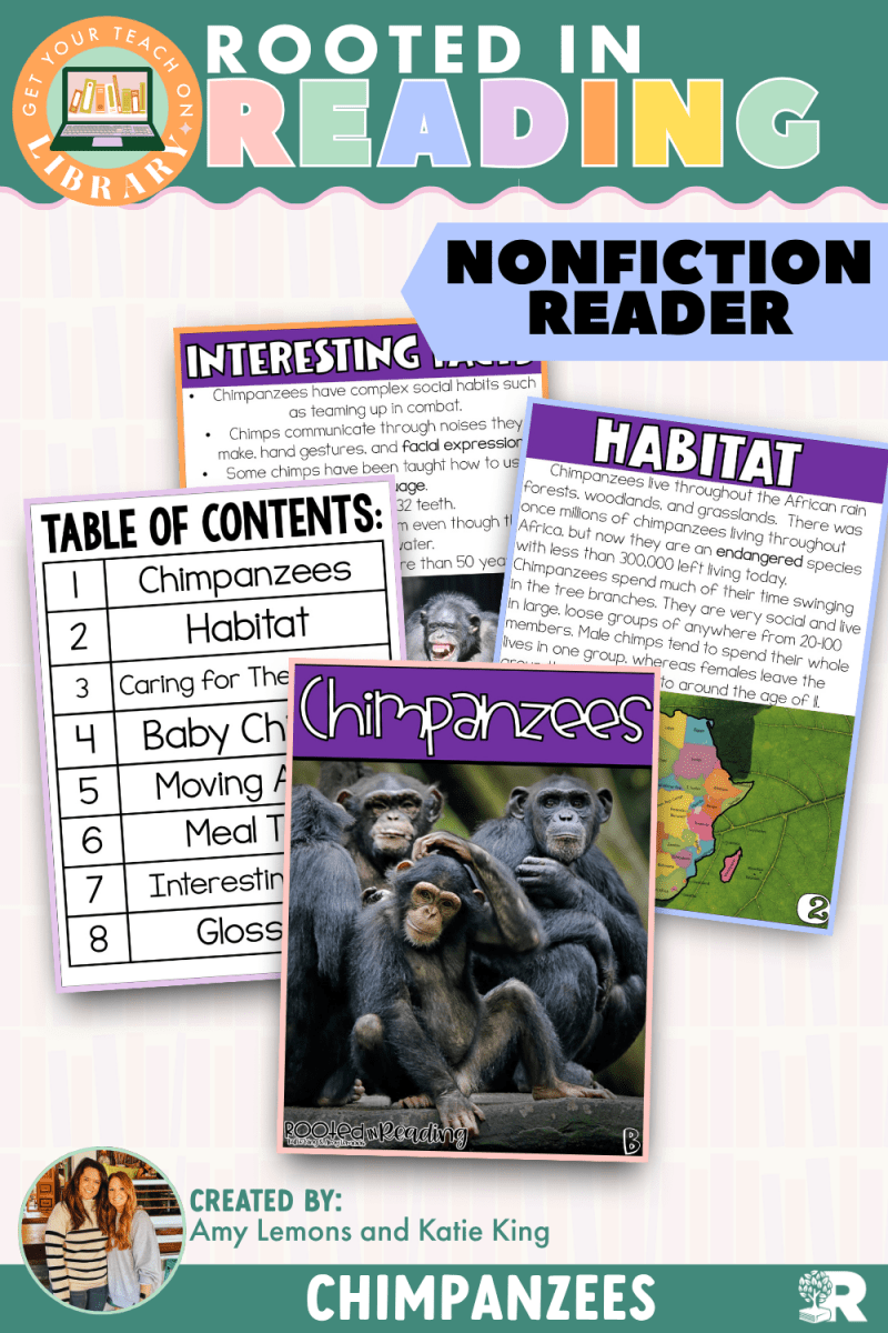 Rooted in Reading Nonfiction Reader: Chimpanzees - Shop GYTO - Get Your Teach On