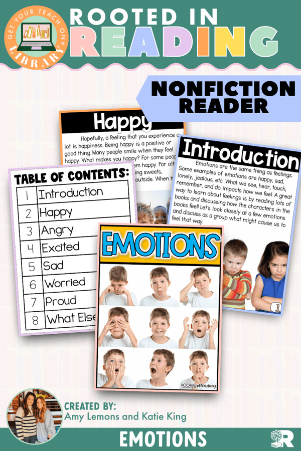 Rooted in Reading Nonfiction Reader: Emotions – printable reading classroom resource by Get Your Teach On