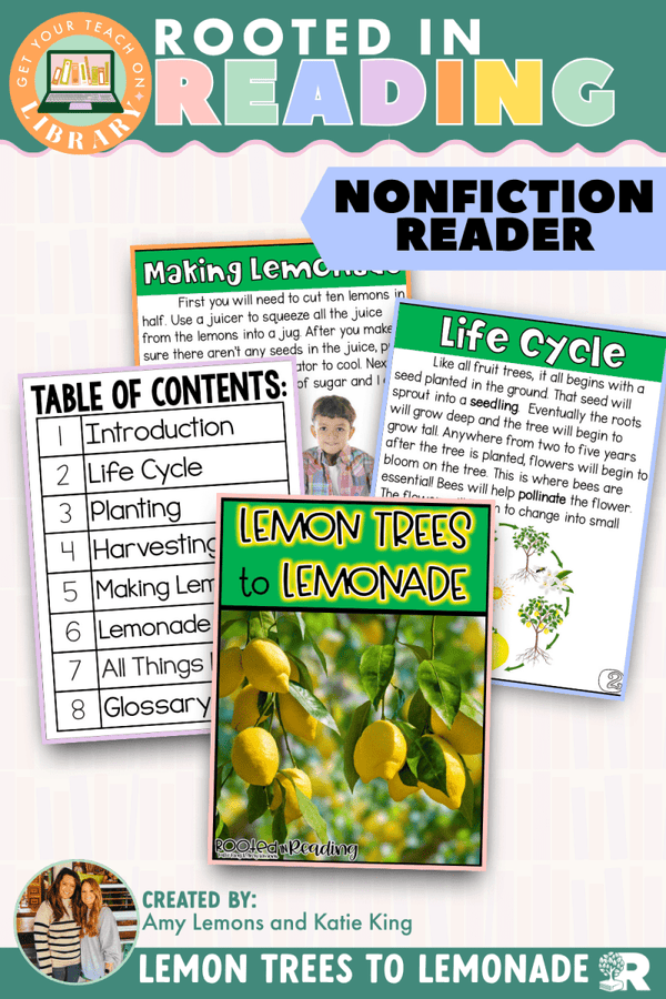 Rooted in Reading Nonfiction Reader: Lemon Trees to Lemonade – printable reading classroom resource by Get Your Teach On