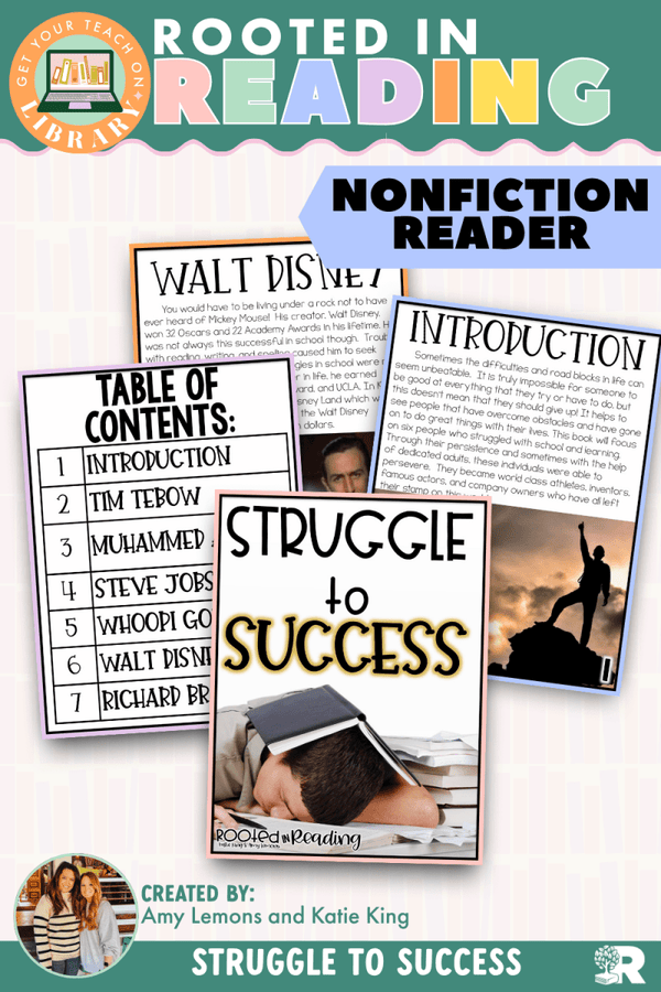 Rooted in Reading Nonfiction Reader: Struggle to Success – printable reading classroom resource by Get Your Teach On