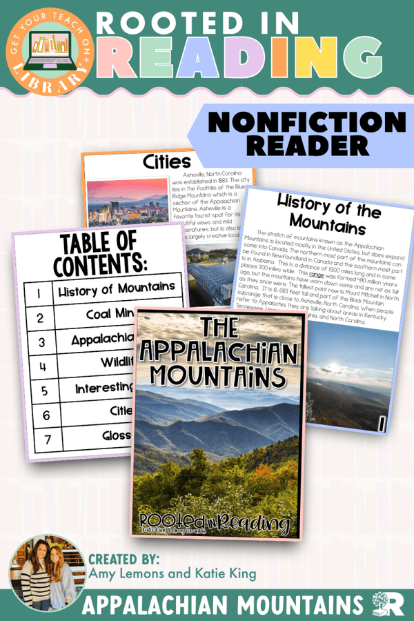Rooted in Reading Nonfiction Reader: The Appalachian Mountains – printable reading classroom resource by Get Your Teach On