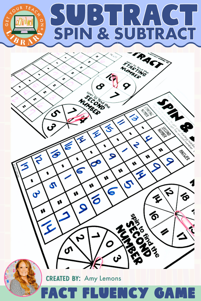 Spin and Subtract Subtraction Game | Fact Fluency Practice within 10 and 20 - Shop GYTO - Get Your Teach On