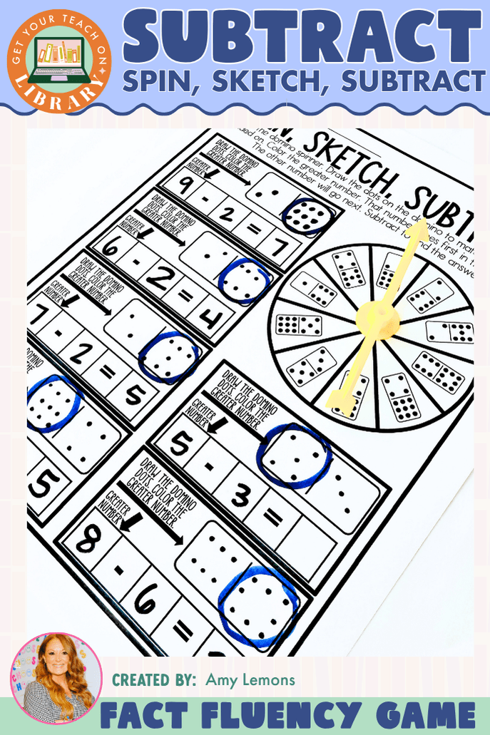Spin, Sketch, and Subtract Subtraction Game | Domino Fact Fluency Practice - Shop GYTO - Get Your Teach On