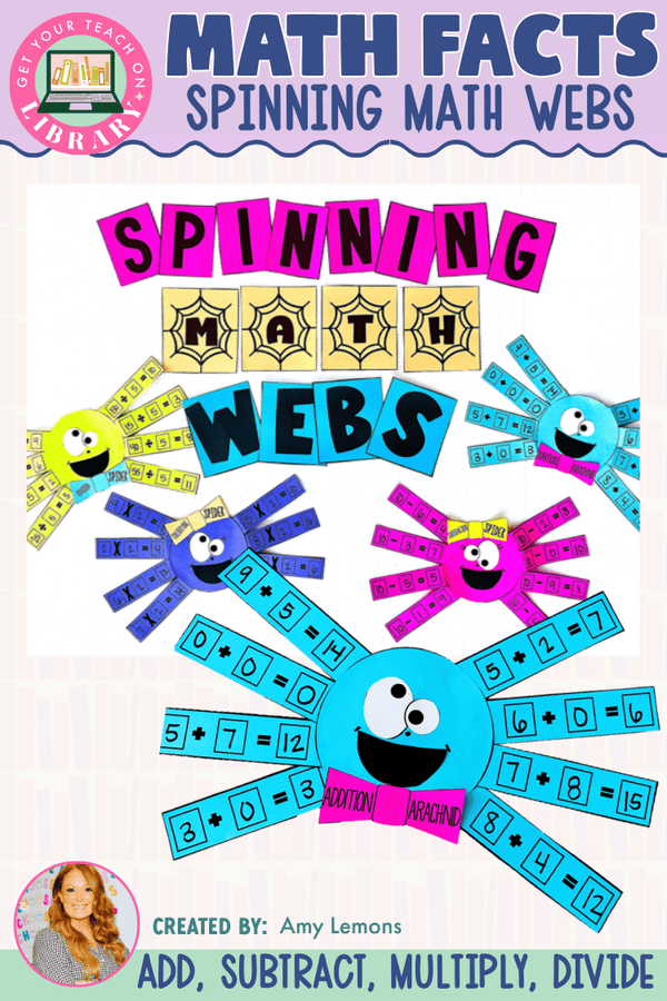 Spinning Math Webs: Spider Math Fact Practice – printable math resource for grades 1–3 by Amy Lemons and Get Your Teach On