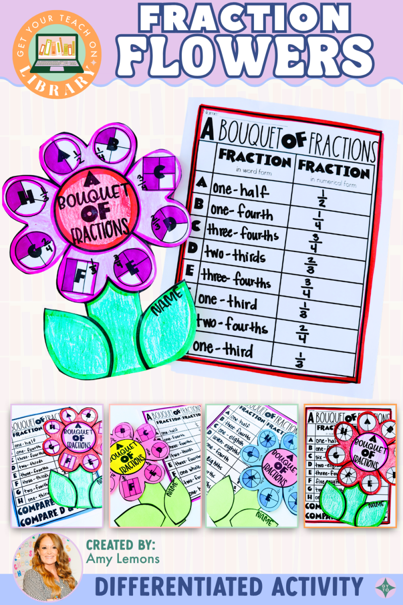 Spring Fraction Math Craft | Fraction Flower Activity and Bulletin Boa ...