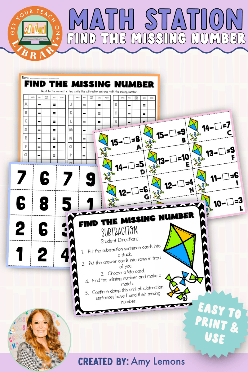 Subtraction Math Station: Find the Missing Number - Shop GYTO - Get Your Teach On