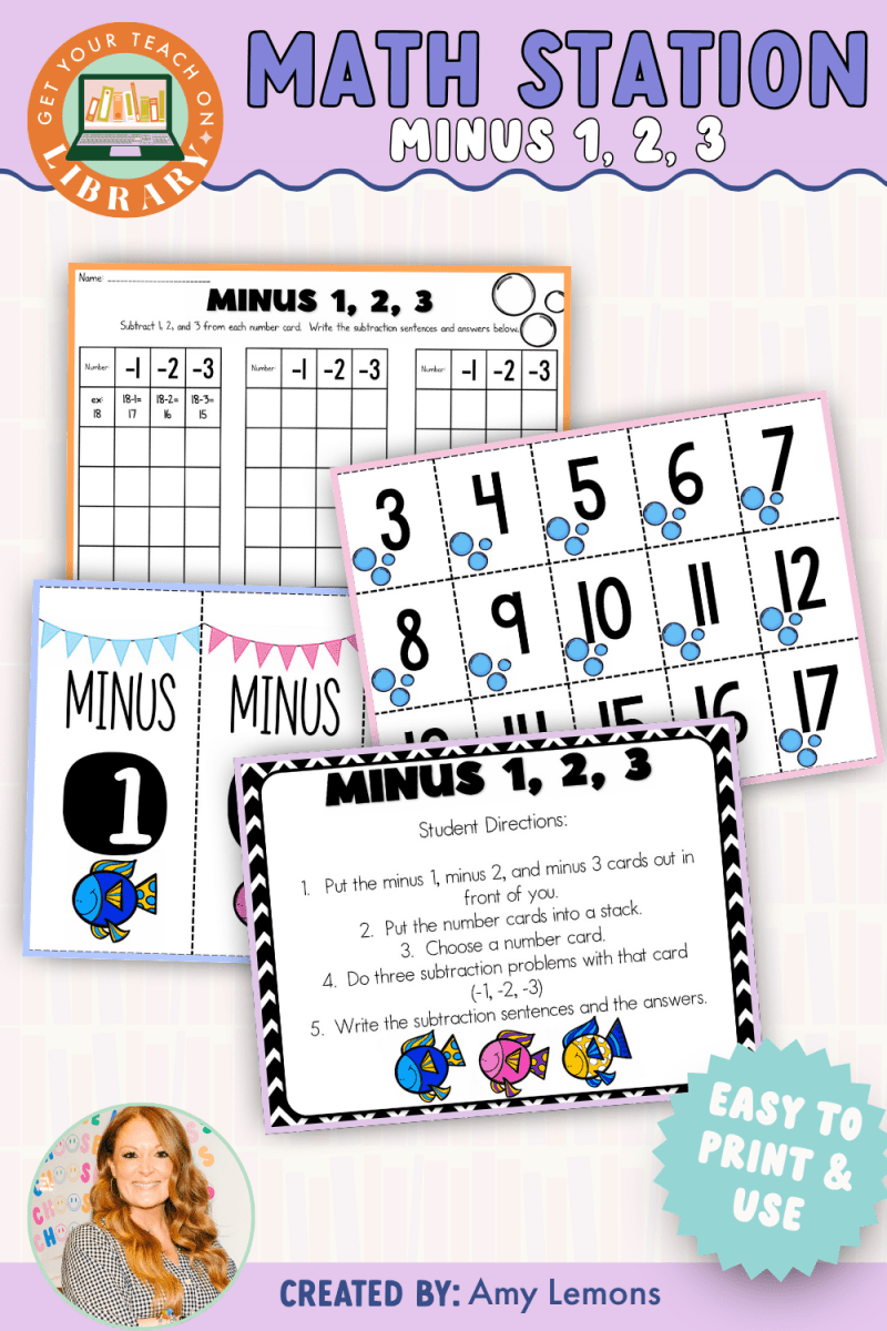 Subtraction Math Station: Minus 1, Minus 2, Minus 3 - Shop GYTO - Get Your Teach On