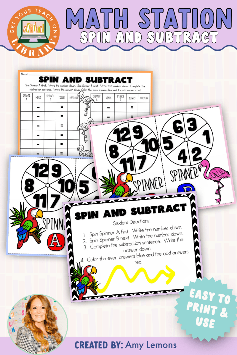 Subtraction Math Station: Spin and Subtract - Shop GYTO - Get Your Teach On