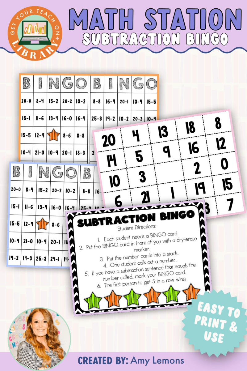 Subtraction Math Station: Subtraction Bingo - Shop GYTO - Get Your Teach On