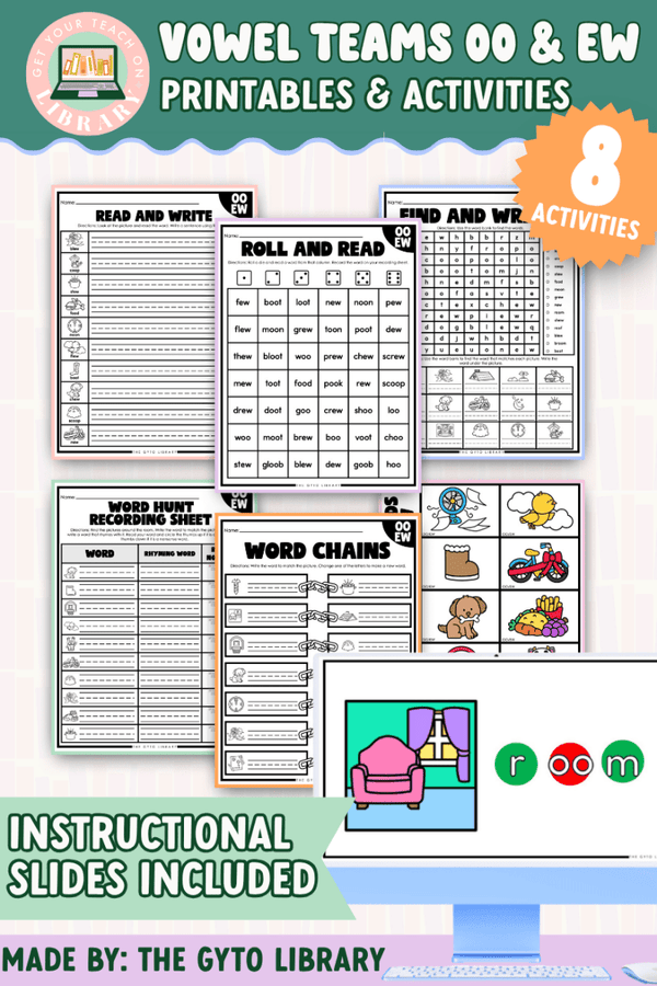 OO & EW Vowel Team Word Practice: Phonics & Decoding – printable phonics resource for grades K–2 by Get Your Teach On