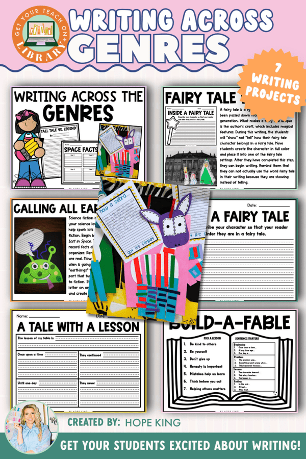Writing Across the Genres – printable writing classroom resource for grades 1–4 by Hope King and Get Your Teach On