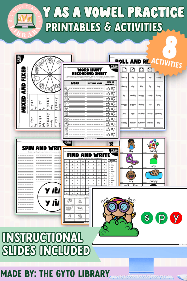 Y as a Vowel Word Practice: Phonics Decoding & Word Work – printable phonics resource for grades K–2 by Get Your Teach On