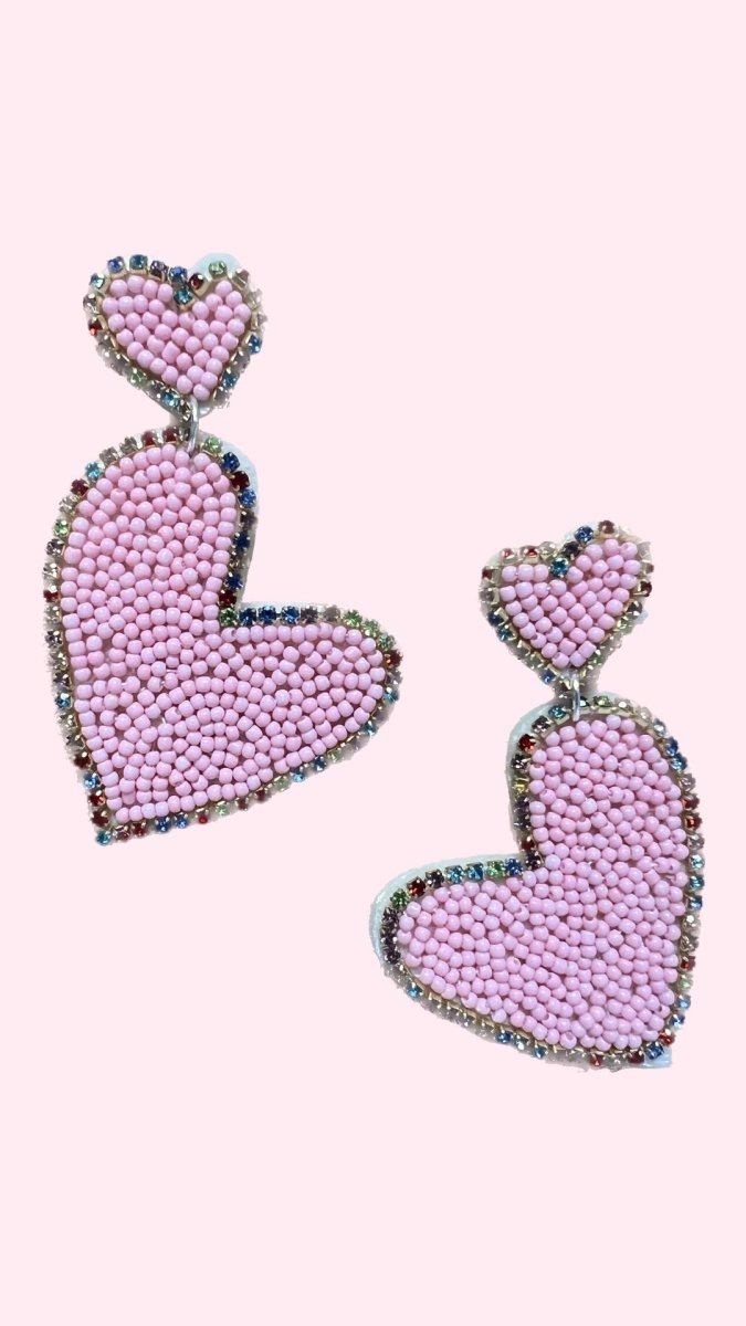 Bejeweled Pink Heart Beaded Earring - GYTO Collective - Get Your Teach On