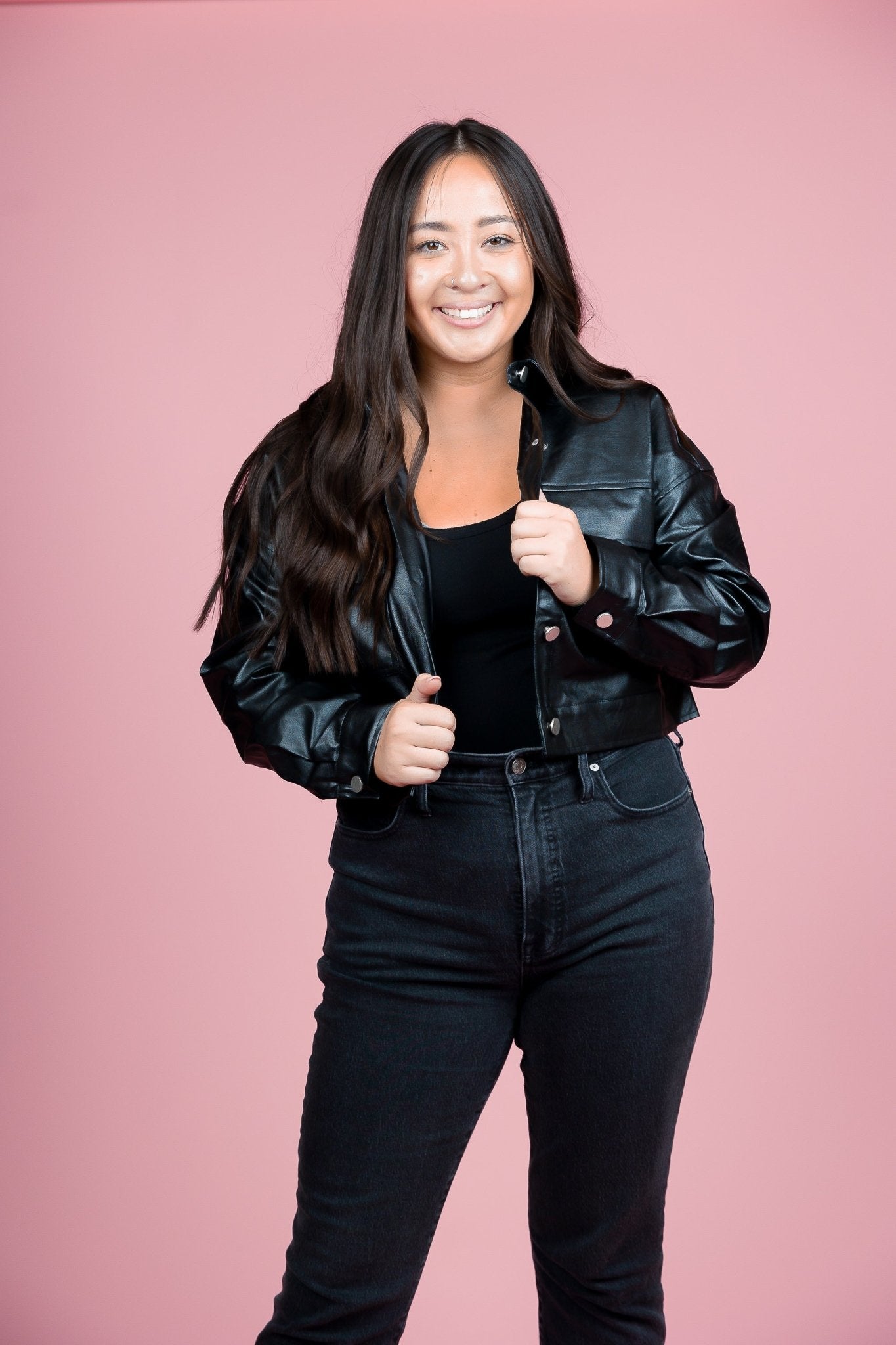 Black Cropped Faux Leather Jacket - GYTO Collective - Get Your Teach On