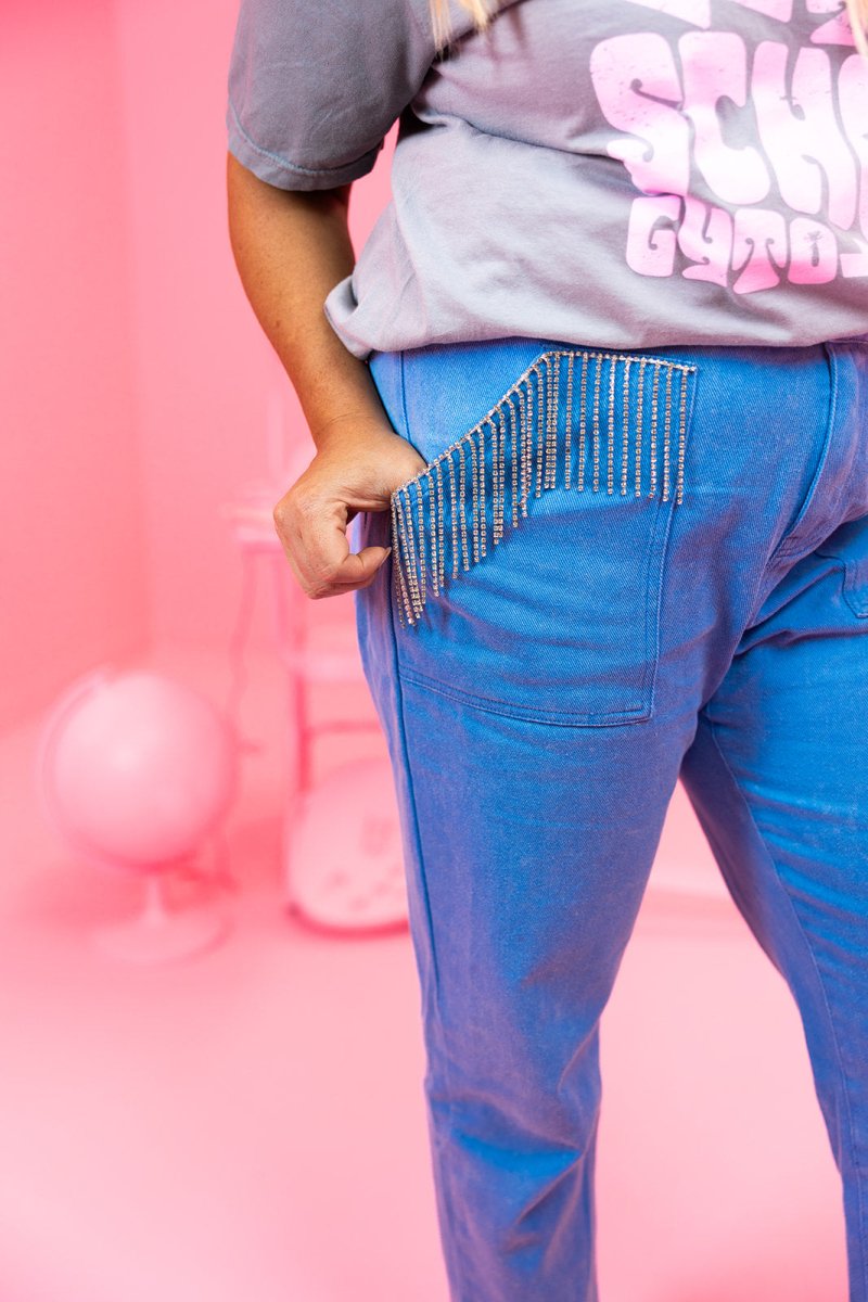 Blue Bejeweled Fringe Pants - GYTO Collective - Get Your Teach On