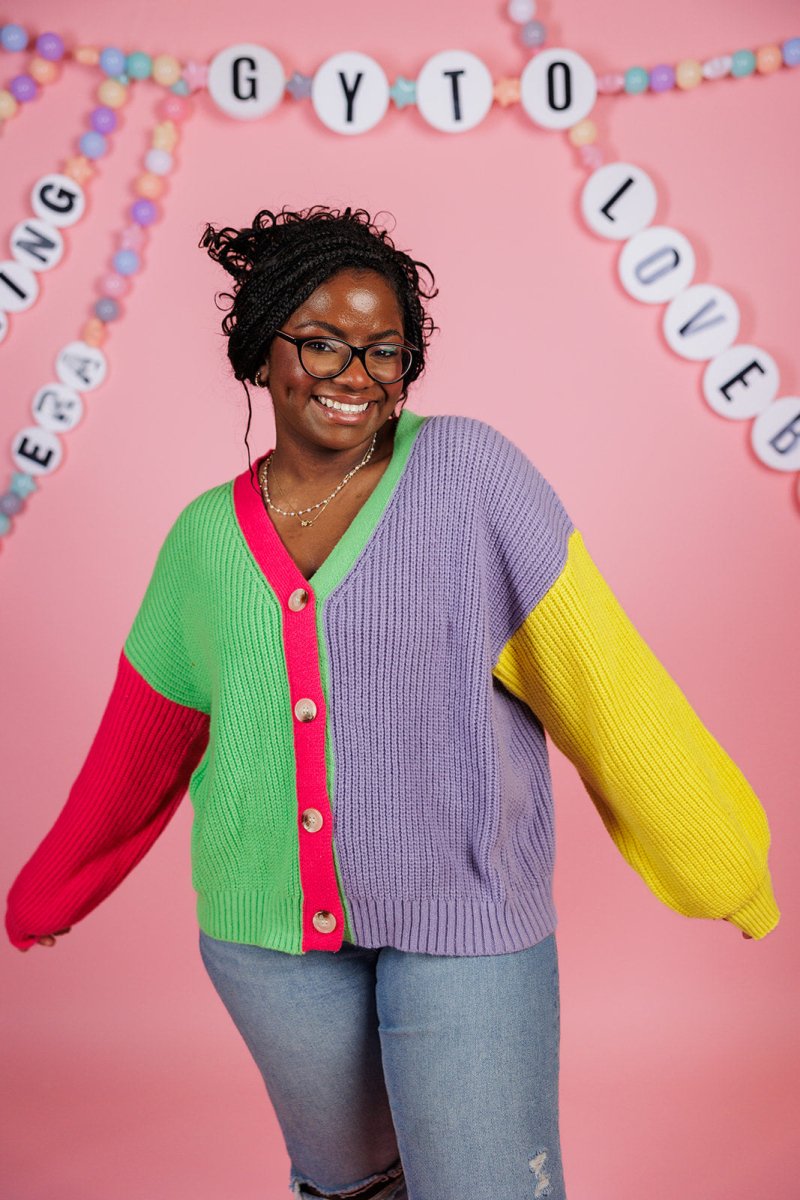 Bright Multi Color Block Button Down Cardigan - GYTO Collective - Get Your Teach On