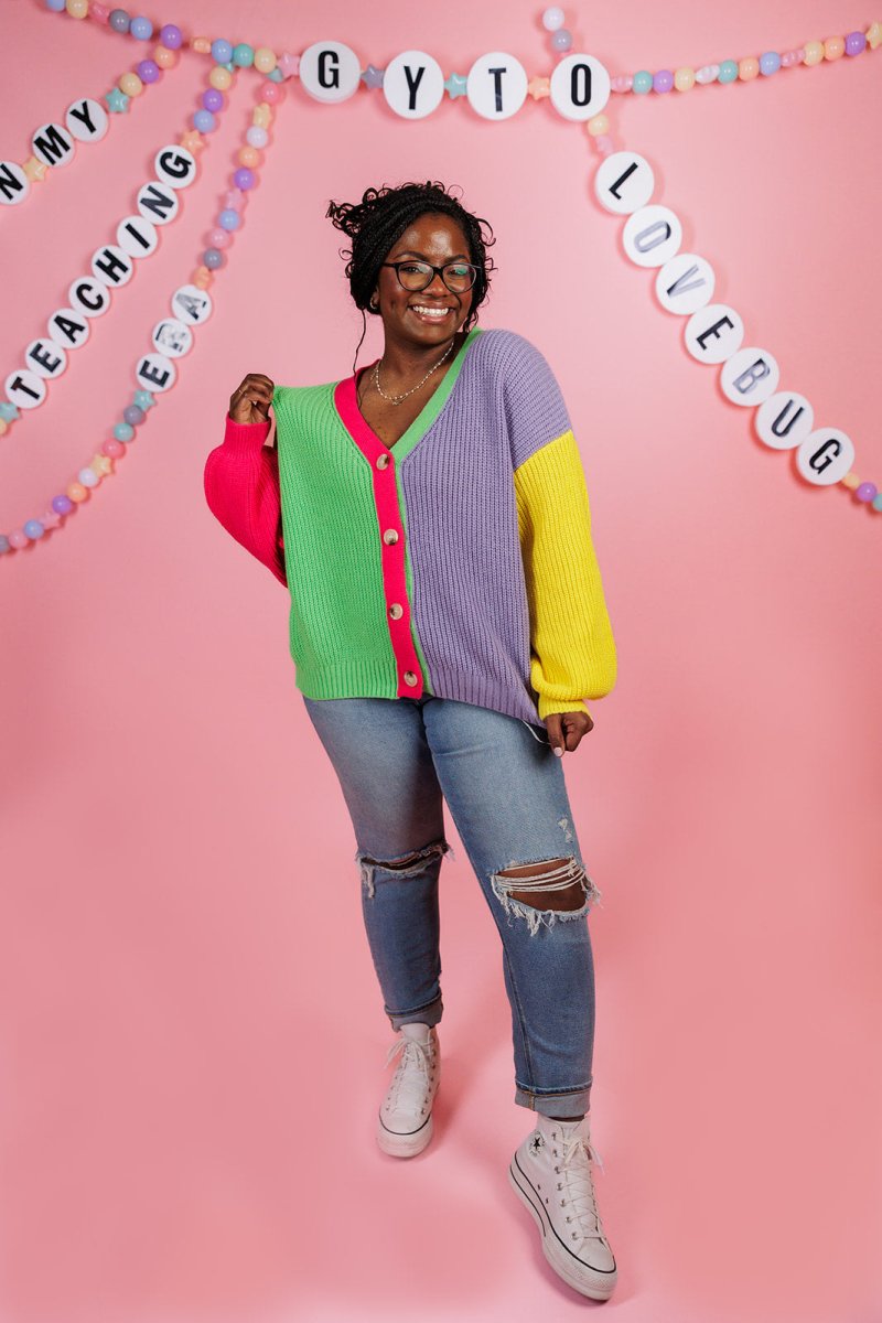 Bright Multi Color Block Button Down Cardigan - GYTO Collective - Get Your Teach On