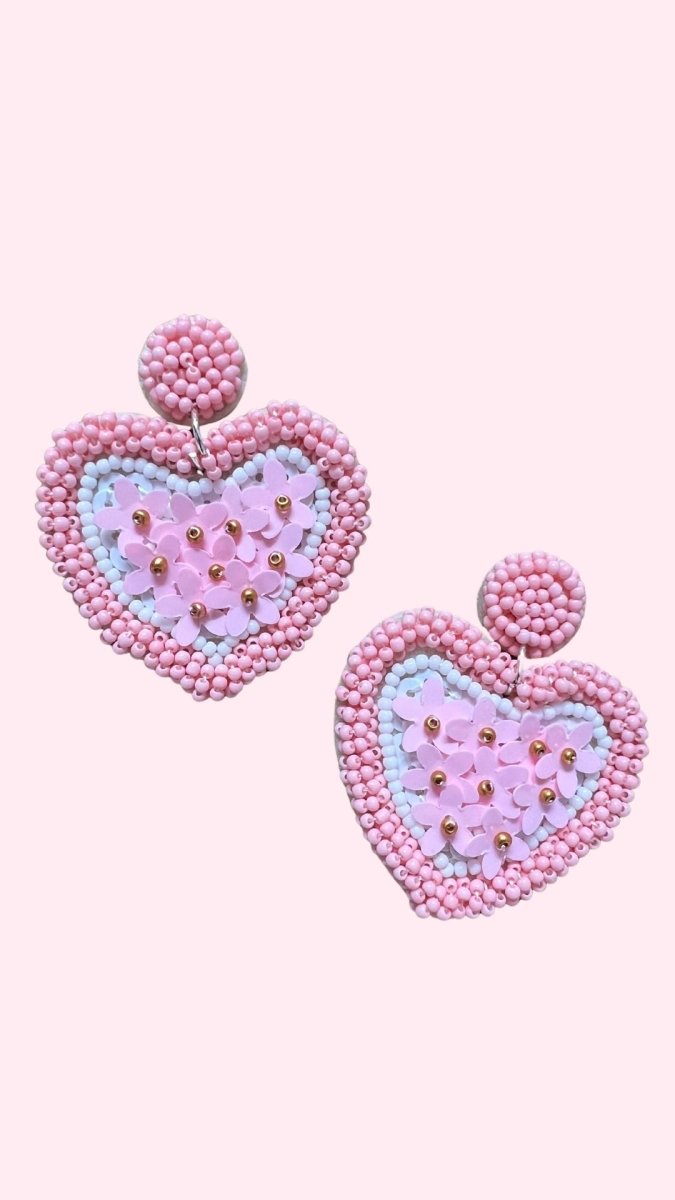 Daisy Pink Heart Beaded Earrings - GYTO Collective - Get Your Teach On