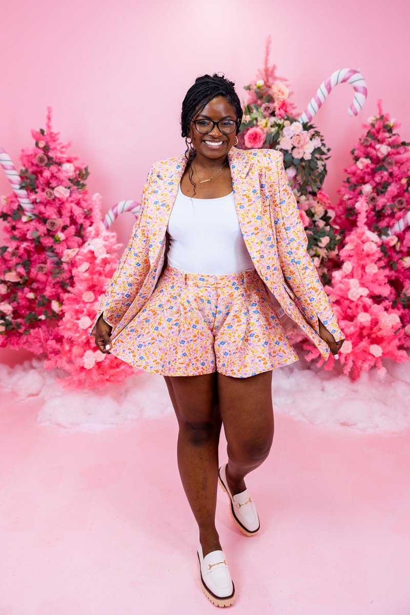 Floral Jacquard Blazer and Flare Shorts Set - GYTO Collective - Get Your Teach On