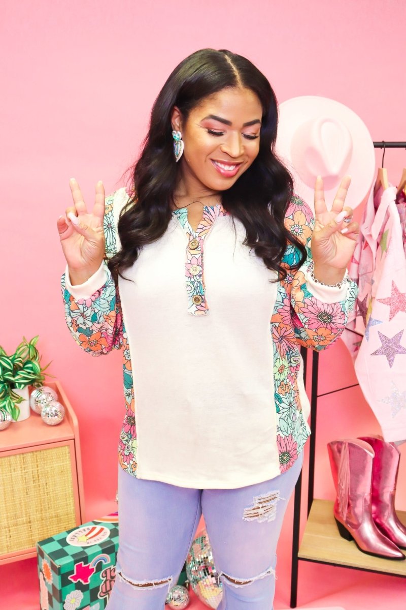 Floral Waffle Long Sleeve Top - GYTO Collective - Get Your Teach On