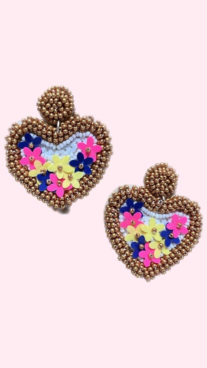 Gold Floral Heart Beaded Earrings - GYTO Collective - Get Your Teach On